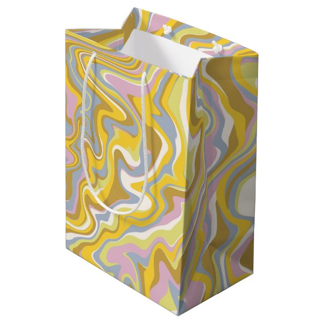 Hippie 70s Green Marble Liquid Swirl Boho Pattern Medium Gift Bag (Back Angled)