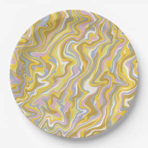 Hippie 70s Green Marble Liquid Swirl Boho Pattern Paper Plate