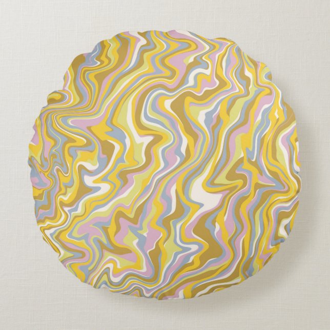 Hippie 70s Green Marble Liquid Swirl Boho Pattern Round Cushion (Front)