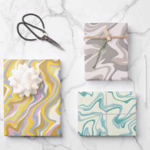Hippie 70s Green Marble Liquid Swirl Boho Pattern Wrapping Paper Sheet