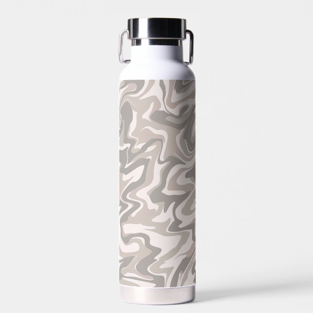 Hippie 70s Grey Marble Liquid Swirl Boho Pattern Water Bottle (Front)