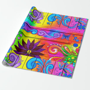 hippie 70's psychedelic colourful wrapping paper