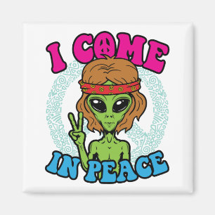 Hippie Alien I Come In Peace Trippy Peace Sign Magnet