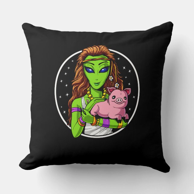 Hippie Alien Vegan Girl Cushion (Front)