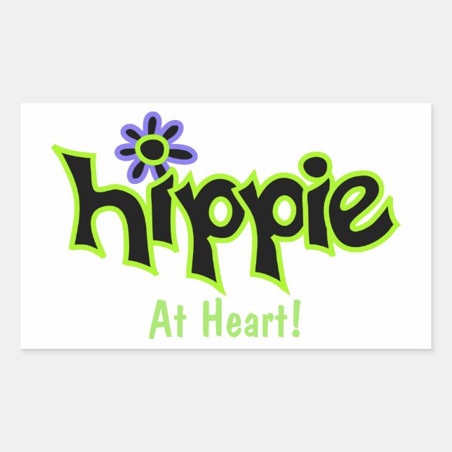 Hippie at Heart Black Lime Green Art Custom Rectangular Sticker (Front)