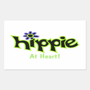 Hippie at Heart Black Lime Green Art Custom Rectangular Sticker