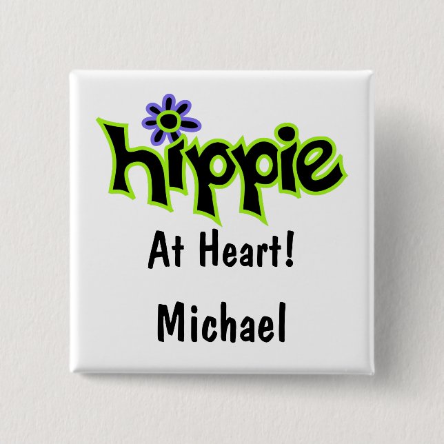Hippie at Heart Black Lime Green Art Name Badge (Front)