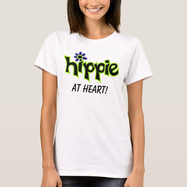 Hippie at Heart Colourful Graphic Black Word Sayin T-Shirt (Front)