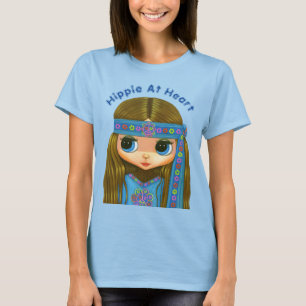 Hippie At Heart Cute Big Eye Blue Hippie Chick T-Shirt