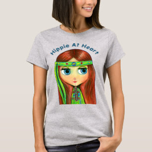 Hippie At Heart Green Headband Peace Sign Cute T-Shirt