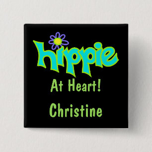 Hippie at Heart Turquoise Art Black Name Badge