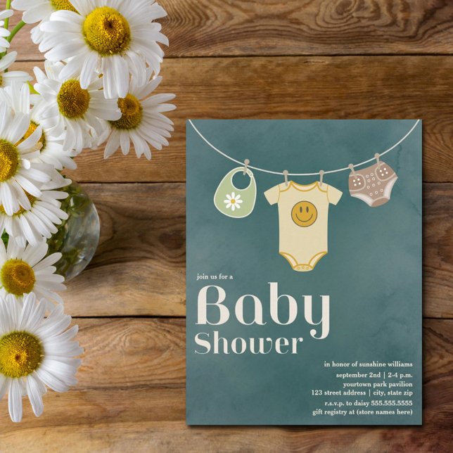 Hippie Baby Clothesline Neutral Baby Shower Invitation (Creator Uploaded)