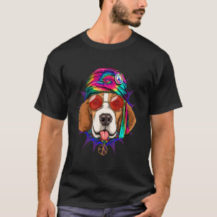 Hippie Beagle Tie Dye Peace Sign Psychedelic Pet D T-Shirt