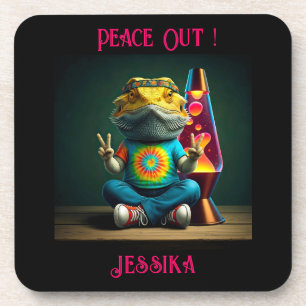 Hippie Bearded Dragon Peace Retro Custom Coaster