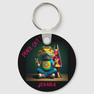 Hippie Bearded Dragon Peace Retro Custom  Key Ring