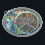 Hippie Belt Buckle<br><div class="desc">Peace sign and graffiti.
Prague wall art.</div>