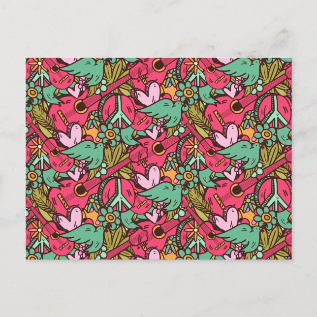 Hippie Birds and Peace Signs Postcard (Front)