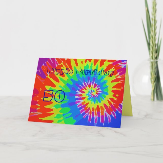 Hippie Birthday 50th Groovy Tie-Dye Card (Front)