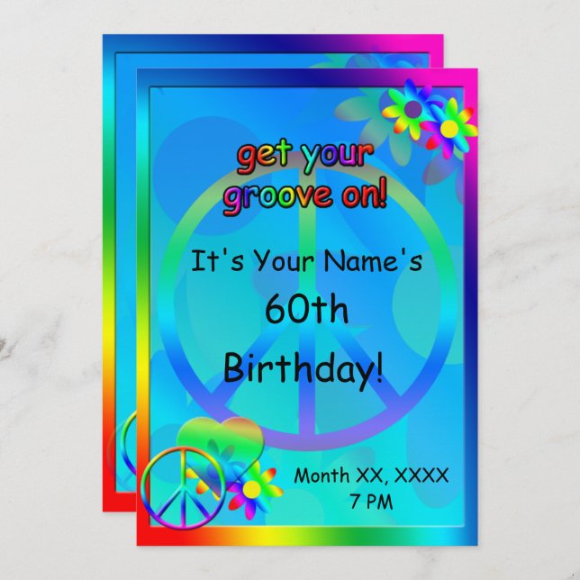 Hippie Birthday Custom Invitation (Front/Back)