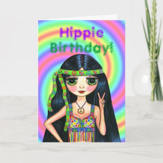 Hippie Birthday! Cute Psychedelic Hippie Girl Card