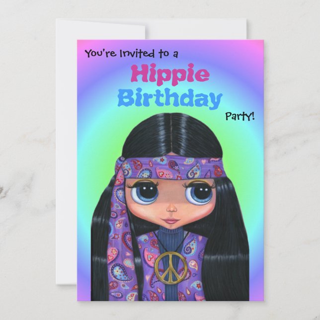 Hippie Birthday Party Purple Paisley Hippie Girl Invitation (Front)