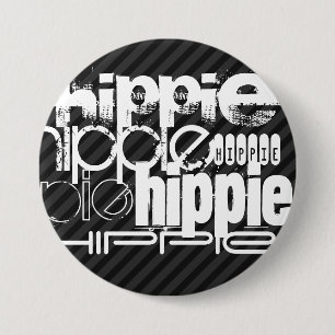 Hippie; Black & Dark Grey Stripes 7.5 Cm Round Badge