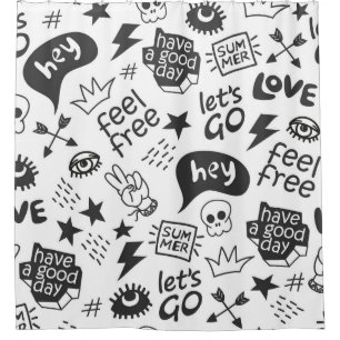 Hippie Black & White: Vintage Style Shower Curtain