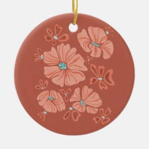 Hippie Blooms: Abstract Red Flower Power Artwork Ceramic Tree Decoration