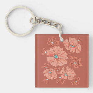 Hippie Blooms: Abstract Red Flower Power Artwork Key Ring