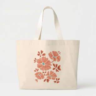 Hippie Blooms: Abstract Red Flower Power Artwork Large Tote Bag