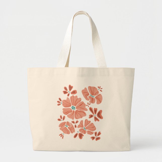 Hippie Blooms: Abstract Red Flower Power Artwork Large Tote Bag (Front)