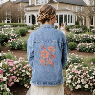 Hippie Blooms: Abstract Red Flower Power Denim Jacket