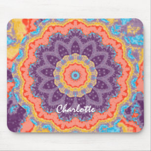 Hippie Bohemian Floral Mandala Colourful Purple Mi Mouse Mat
