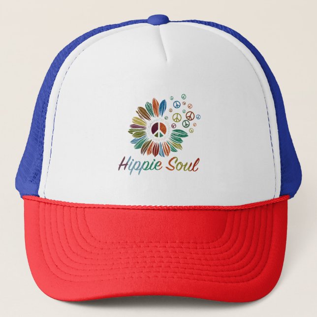 Hippie Boho Peace and Love Soul  Trucker Hat (Front)