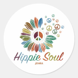 Hippie Boho Soul Custom Personalised Water Bottle Classic Round Sticker