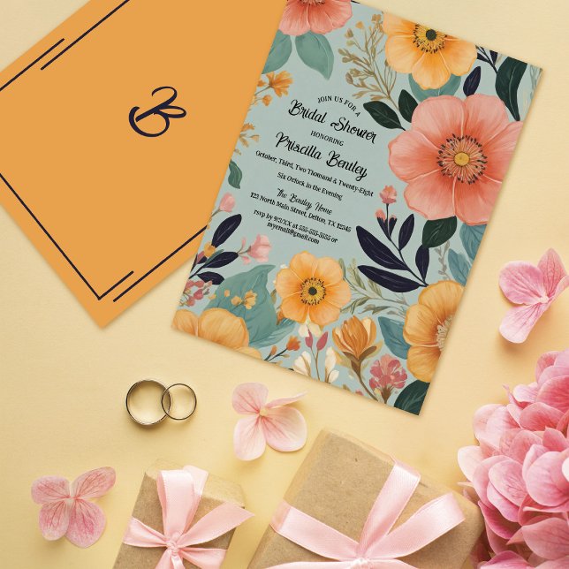 Hippie Boho Watercolor Floral Bridal Shower Invitation (Creator Uploaded)