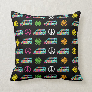 Hippie Bus Peace Sign 70s Cushion