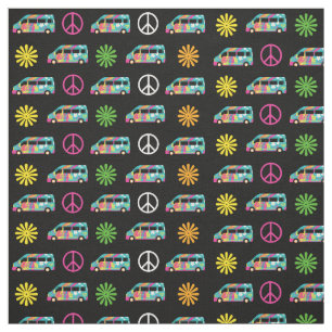 Hippie Bus Peace Sign 70s Fabric
