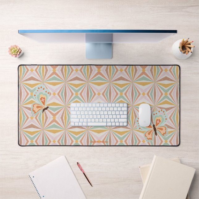 Hippie Butterfly Psychedelic 60s 70s Pink n Orange Desk Mat (Office 1)
