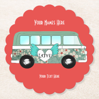 Hippie Camper Van Love Heart Fun Romantic Paper Coaster
