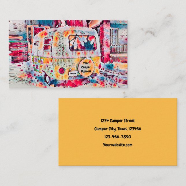 Hippie Camper Yellow Glamping Business Card (Front/Back)