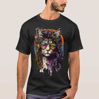 Hippie Cat Kitten Watercolor in Glasses Rockstar T-Shirt