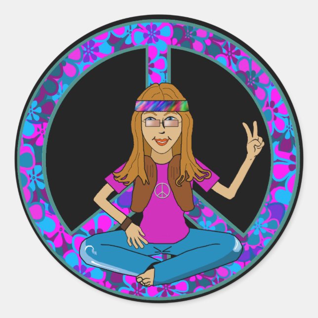 Hippie Chick Classic Round Sticker (Front)