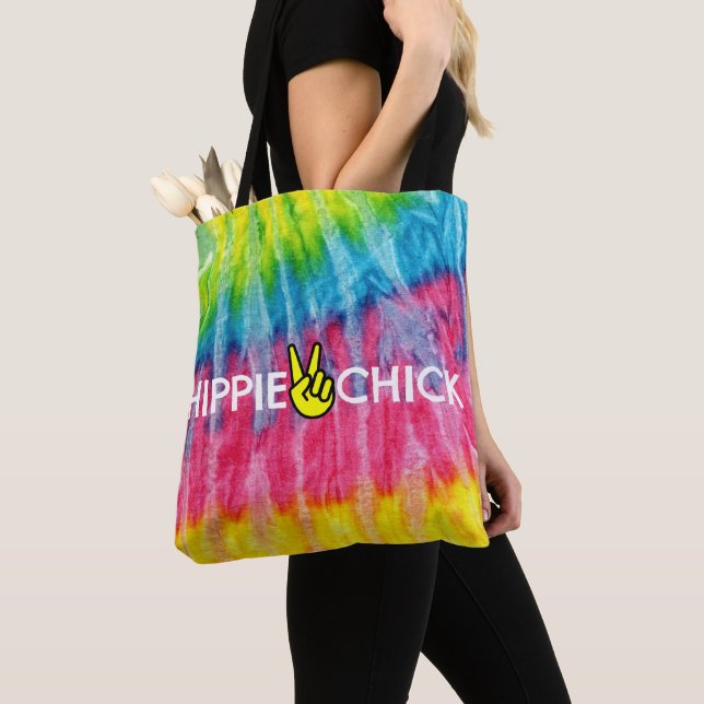 Hippie Chick Peace Tie Dye Tote Bag (Close Up)