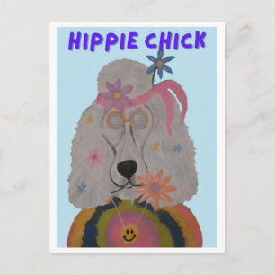 Hippie Chick Poodle Flower Child  Invitation Postcard