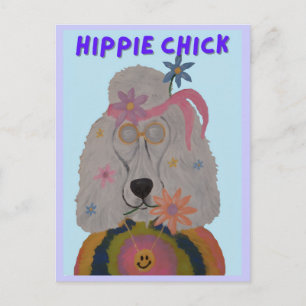Hippie Chick Poodle Flower Child  Invitation Postcard