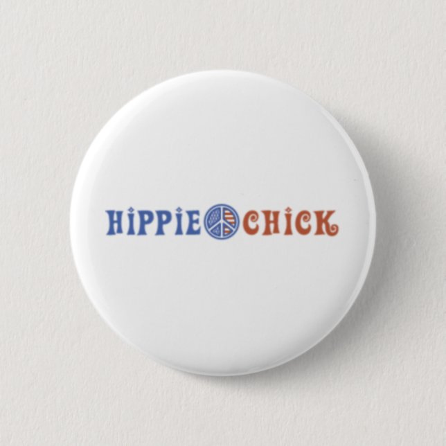 Hippie Chick with Peace Sign 6 Cm Round Badge (Front)