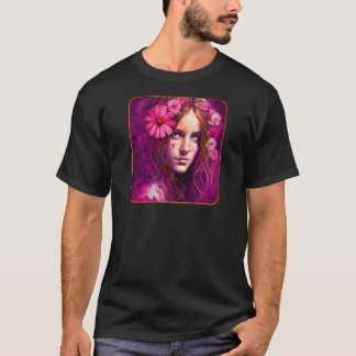 Hippie Child In Pink With Flowers In Her Hair Retr T-Shirt