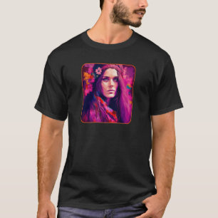 Hippie Child In Pink With Flowers In Her Hair Retr T-Shirt