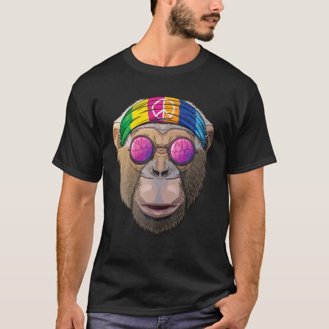 Hippie Chimpanzee Love Peace Sign 70S Hippie Chimp T-Shirt (Front)